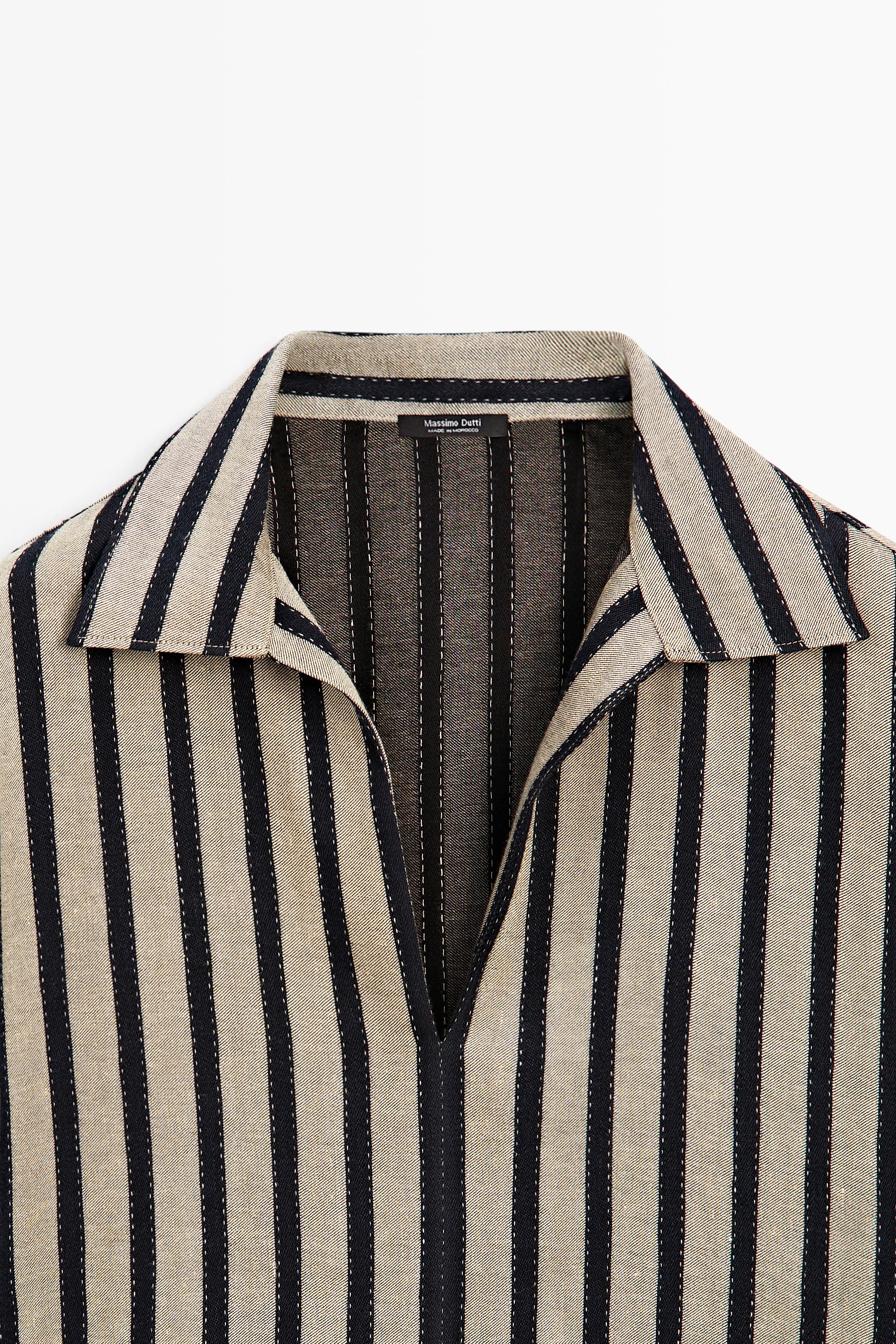 Oversize striped linen blend blouse
